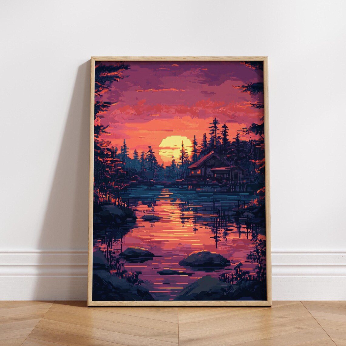 8 Bit Natureinspired Matte Vertical Poster Sunset Scene Wall Art Home Decor Gift For Lovers Cozy Living Space Accent