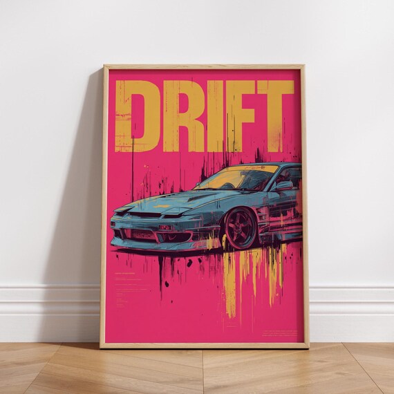 Drift Japanese Sports Car Bold Neon Pink Street Pop Art Poster