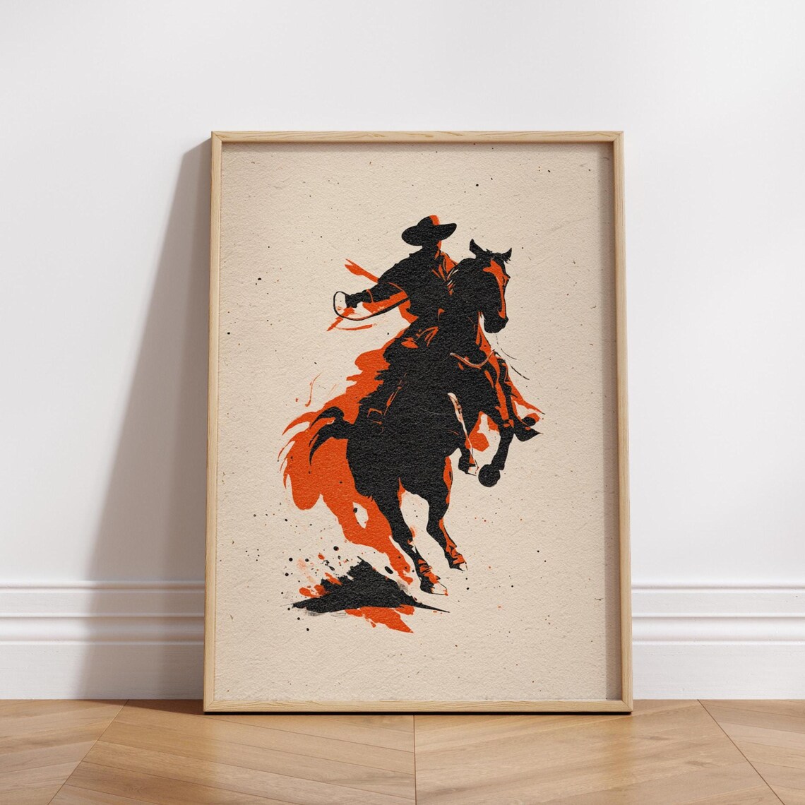 Cowboy Western Horseback Rider Silhouette, Vintage Poster