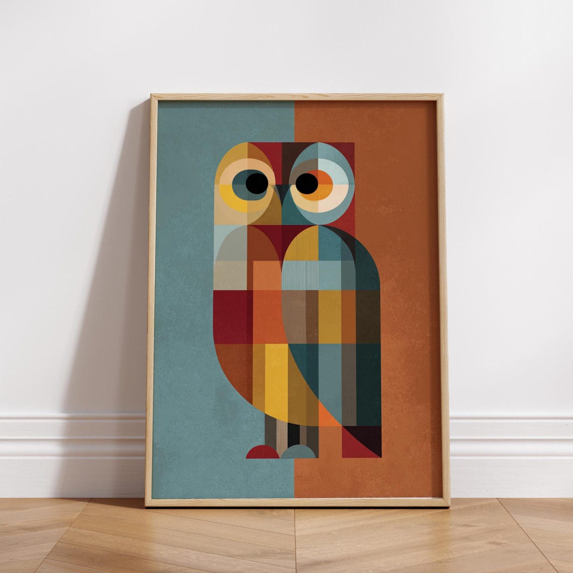 Geometric Owl Poster Midcentury Modern Abstract Bird Wall Decor