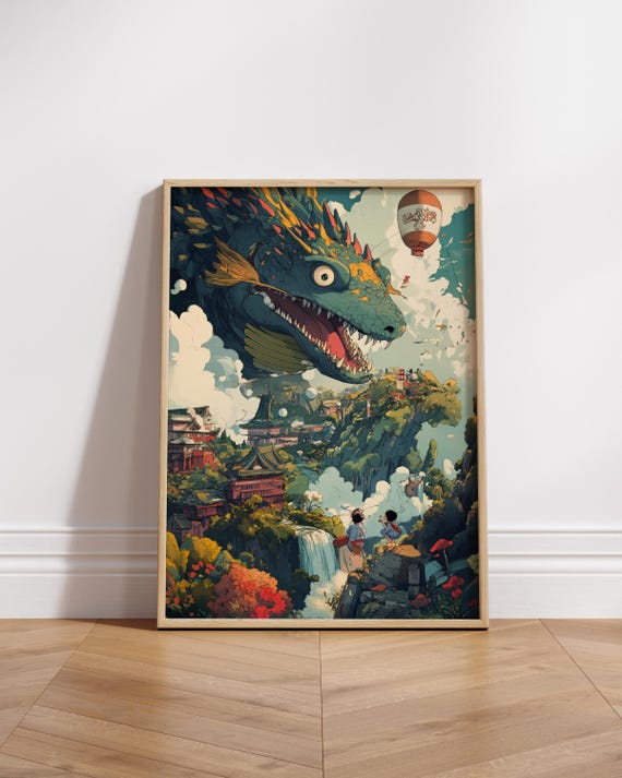 Fantastical Dragon Town, Fantasy Wall Art Print