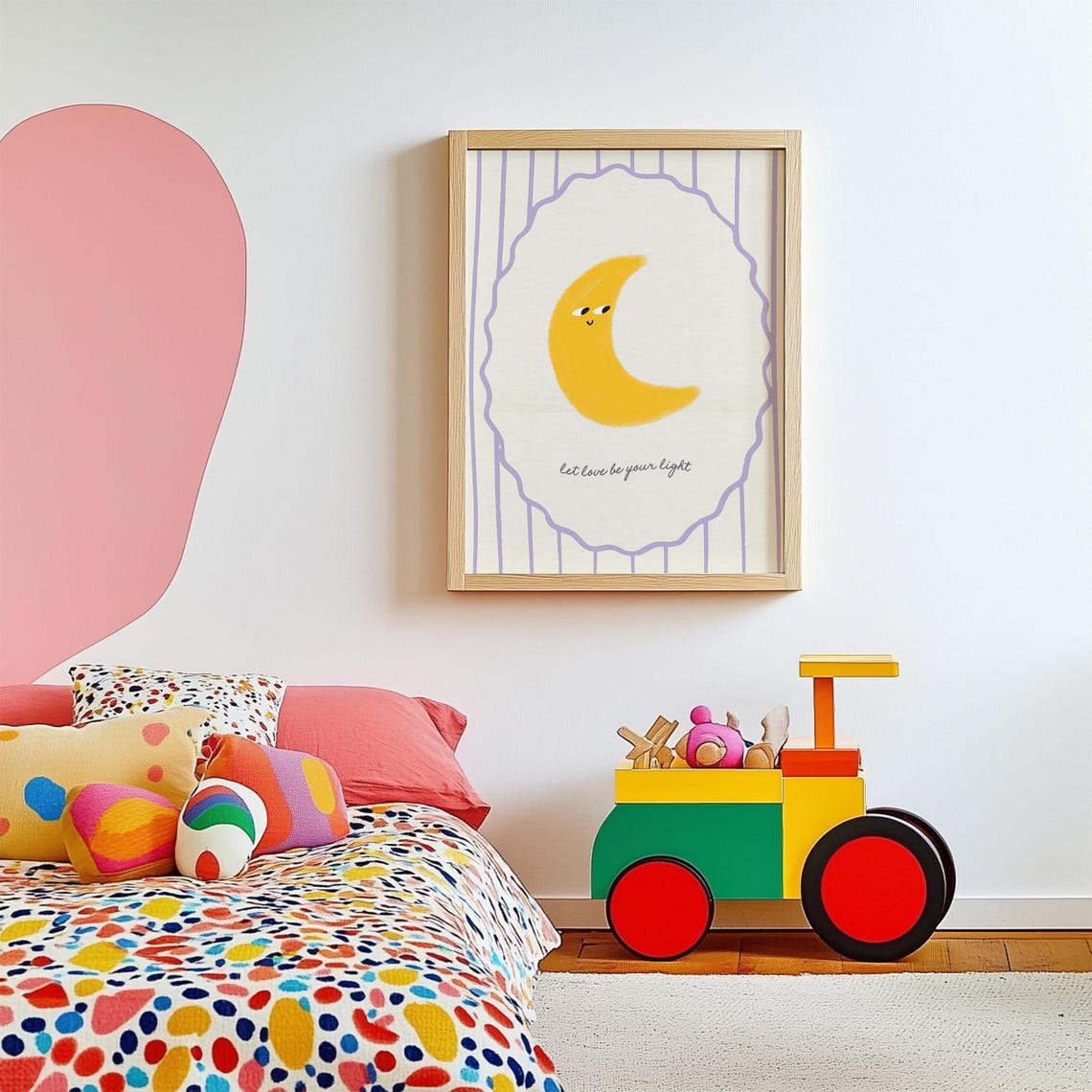 Crescent Moon Nursery Art, Whimsical Bunny Watercolor