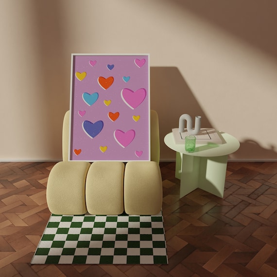 Colorful Hearts Wall Art Abstract Geometric Print