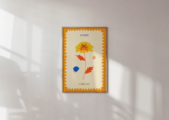 Marigold Flower Art Print, October Birth Month