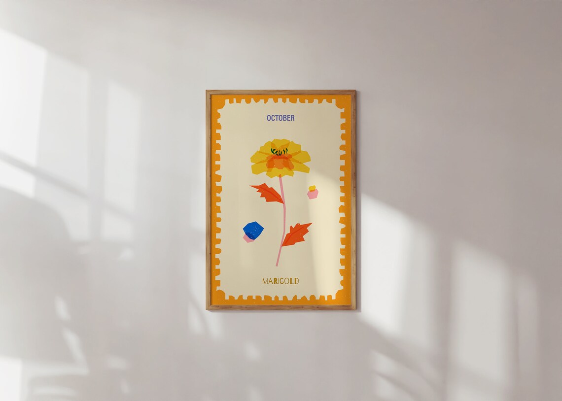 Marigold Flower Art Print, October Birth Month