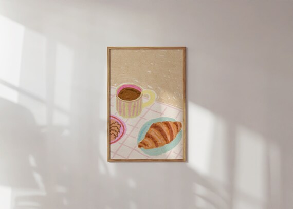 Coffee and Croissant Art Print, Kitchen Wall Decor
