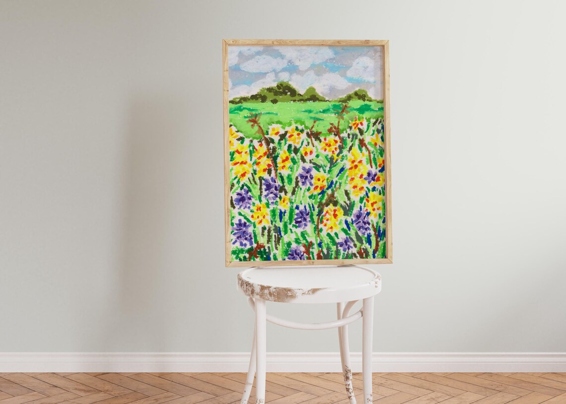 Colorful Wildflower Field Summer Meadow Naive Garden Painting Poster