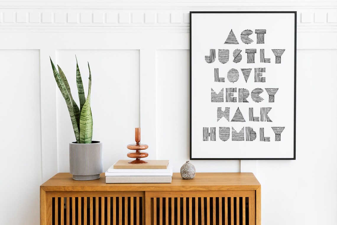 Act Justly Love Mercy Walk Humbly Typography Scripture Print Micah 6v8 Black And White Minimalist Christian Dcor Bible Journaling - Image 3