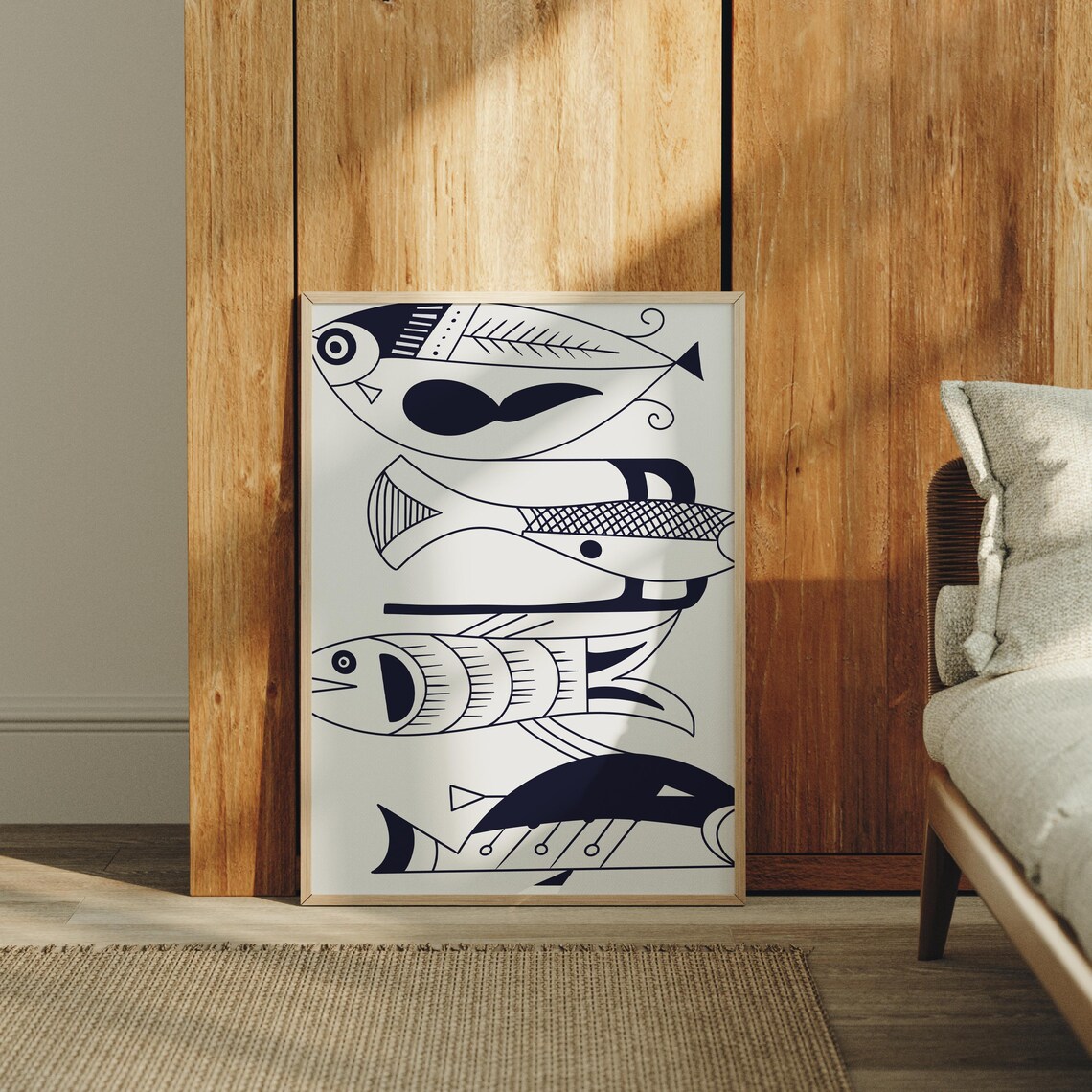Modern Fish Wall Art Folk Print Minimalist Ocean Decor Boho Coastal Poster Contemporary Nautical Illustration
