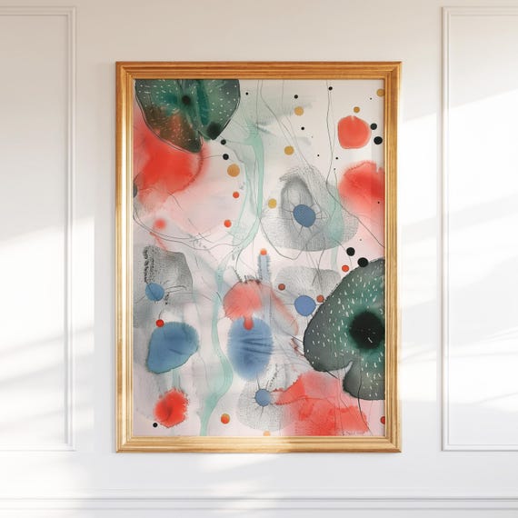 Modern Abstract Botanical Wall Art Whimsical Ink And Watercolor Flower Print Vibrant Contemporary Poster For Artistic Home Decor