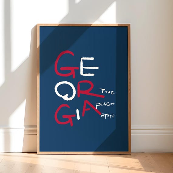 Georgia Calligraphy Wall Art Bold Peach State Typography Print Modern Ink Poster For Minimalist Southern Or Urban Home Decor