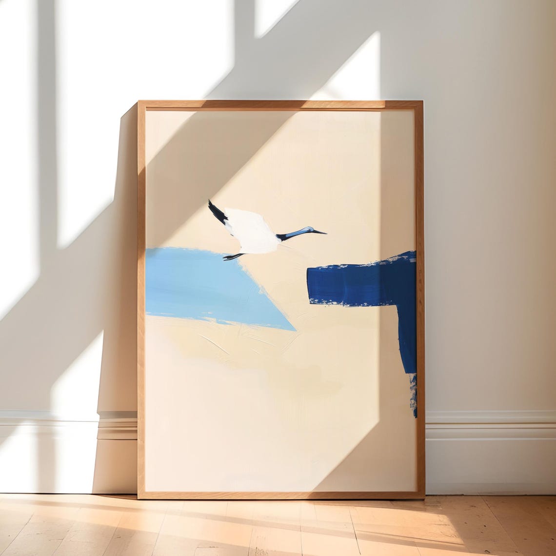 Zen Style Bird Crane Art Print Abstract Painting For Japandi Decor Hosting Wall Or Gallery Styling Instant Poster