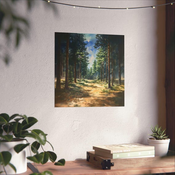 Morning Forest Hike Maximalist Eclectic Poster Print Fantasy Rustic Art Painting Eccentric Wall Print Airbnb Art Wall Decor