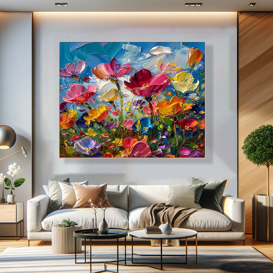 Floral Impasto Art Print, Textured Acrylic Painting - Image 2
