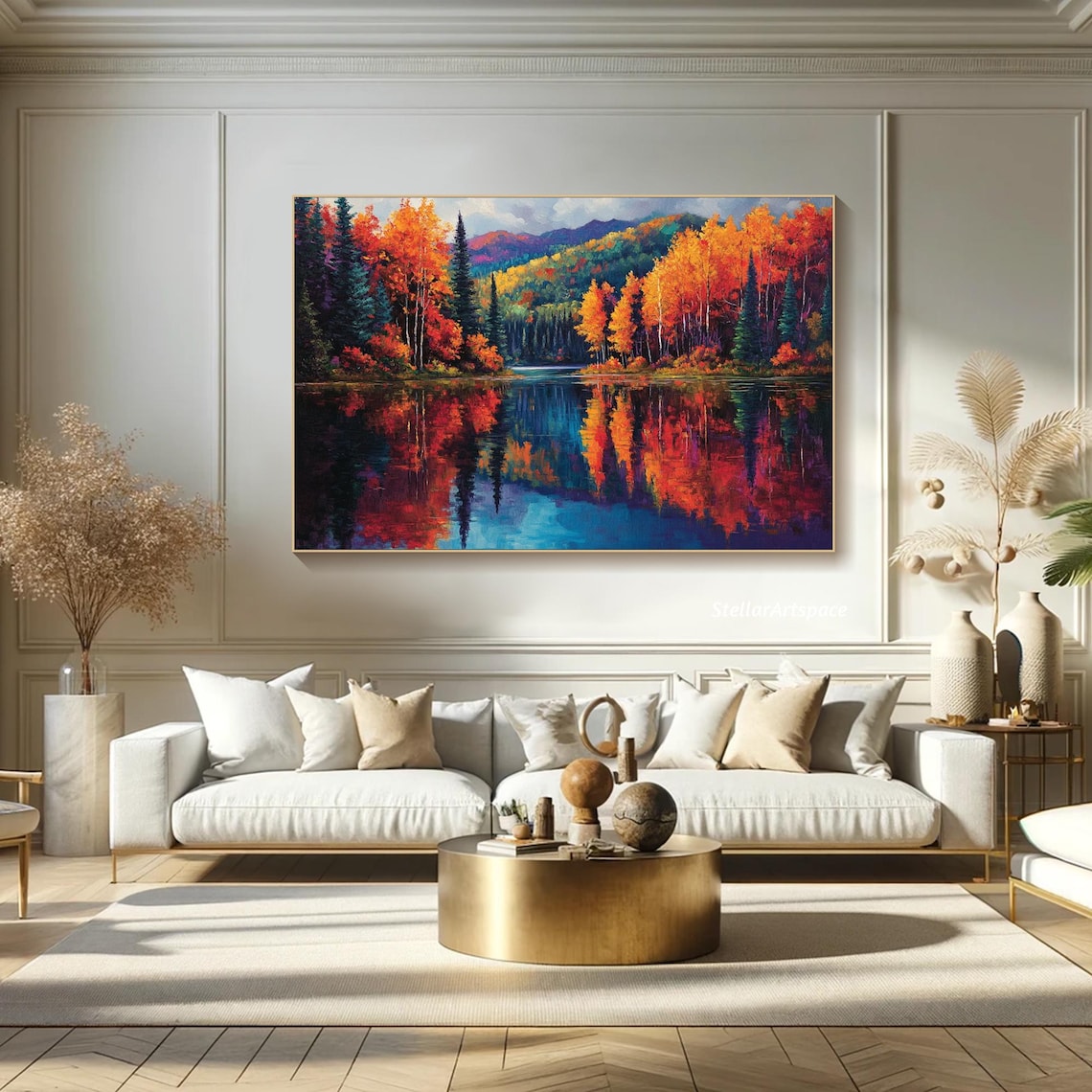 Forest Lake Autumn Reflection Wall Art Poster - Image 4