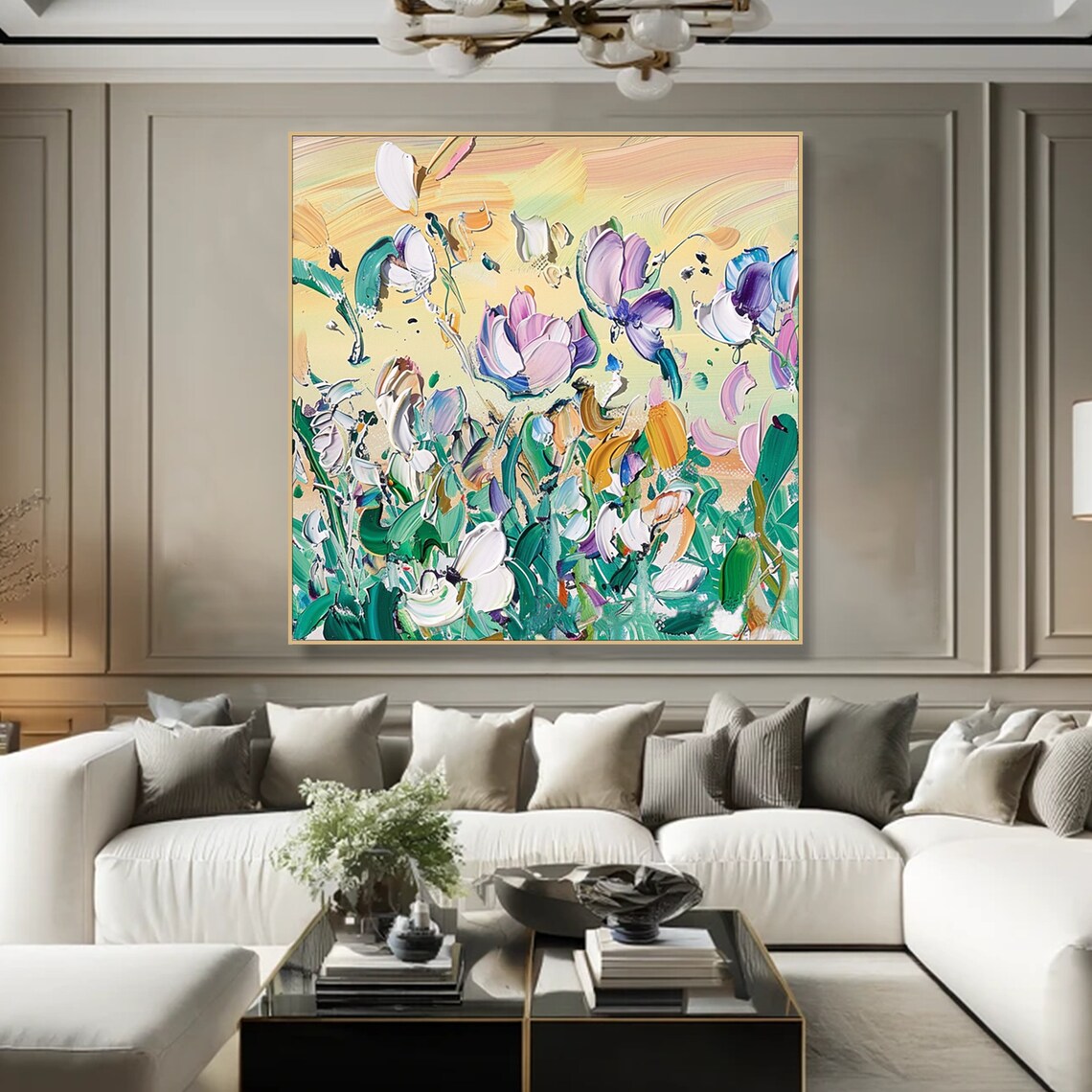 Dreamy Pastel Flowers Lavender Cream Green Impasto Floral Poster - Image 3