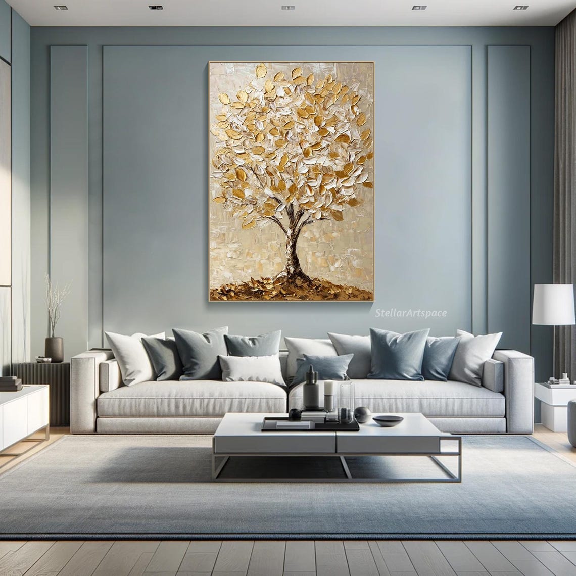 Gold Tree Of Life White Gold Leaves Neutral Elegant Wall Art - Image 4