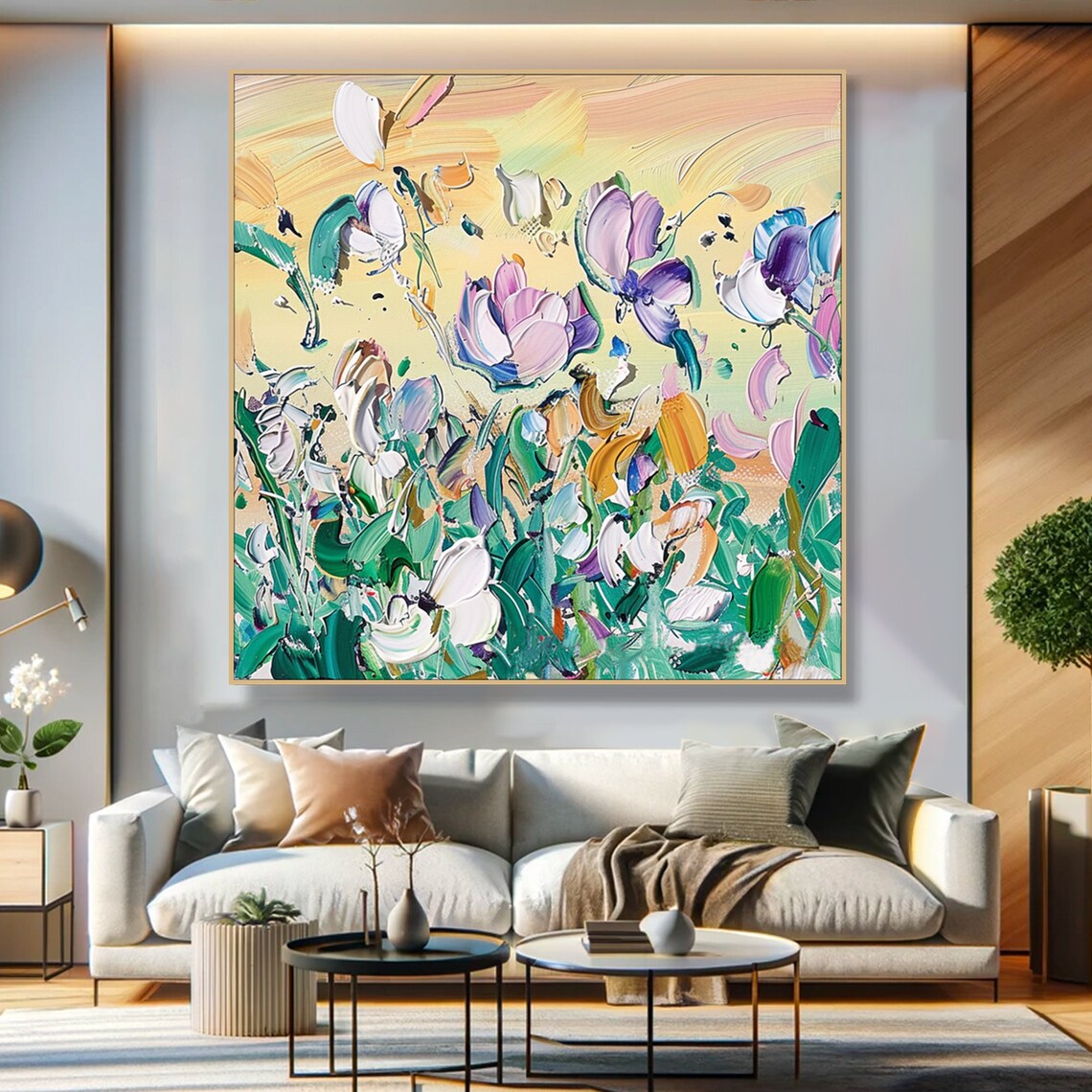 Dreamy Pastel Flowers Lavender Cream Green Impasto Floral Poster - Image 4