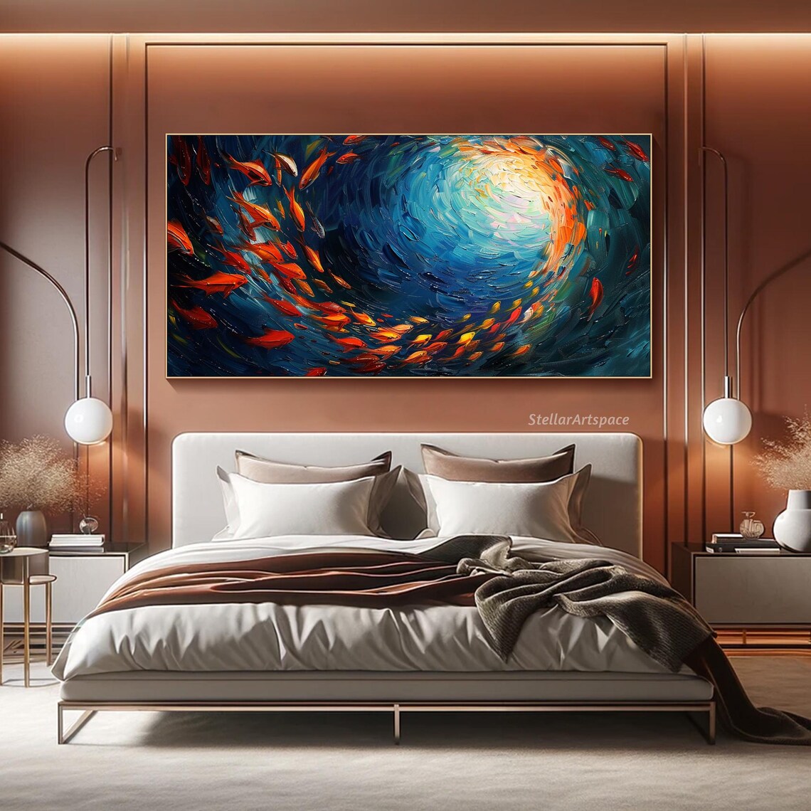 Fish Swarm Oil Painting, Abstract Ocean Art Print - Image 3