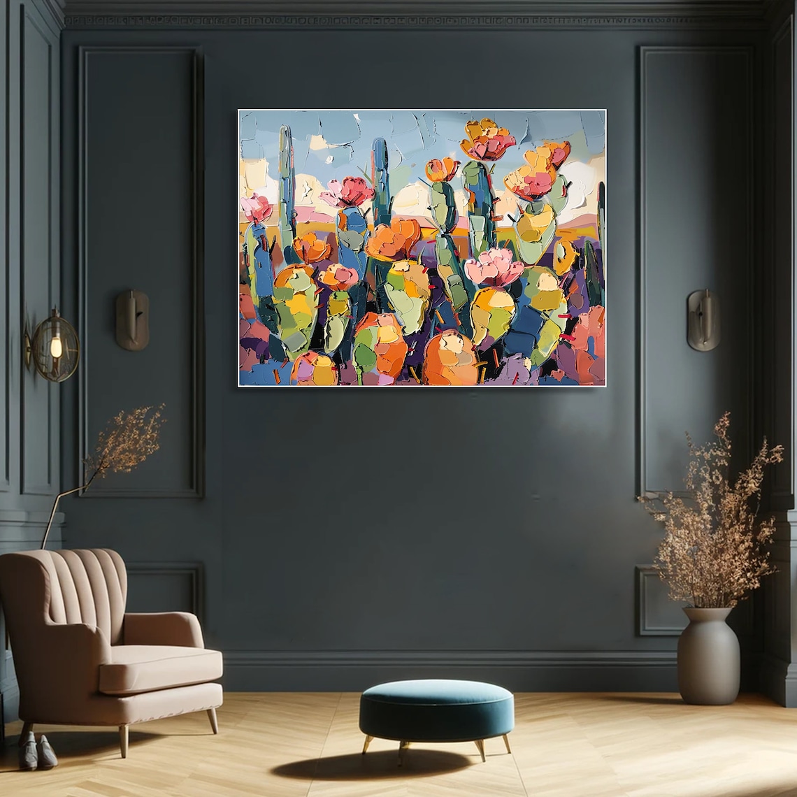 Abstract Cactus Flower Painting, Modern Wall Art Print - Image 2