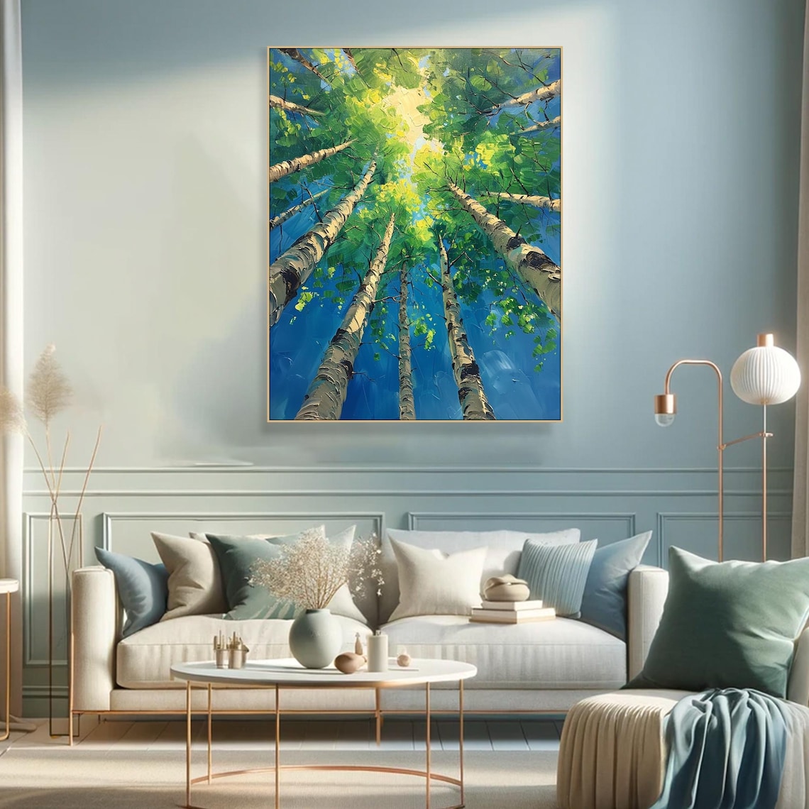 Green Forest Oil Painting, Birch Tree Wall Art - Image 6