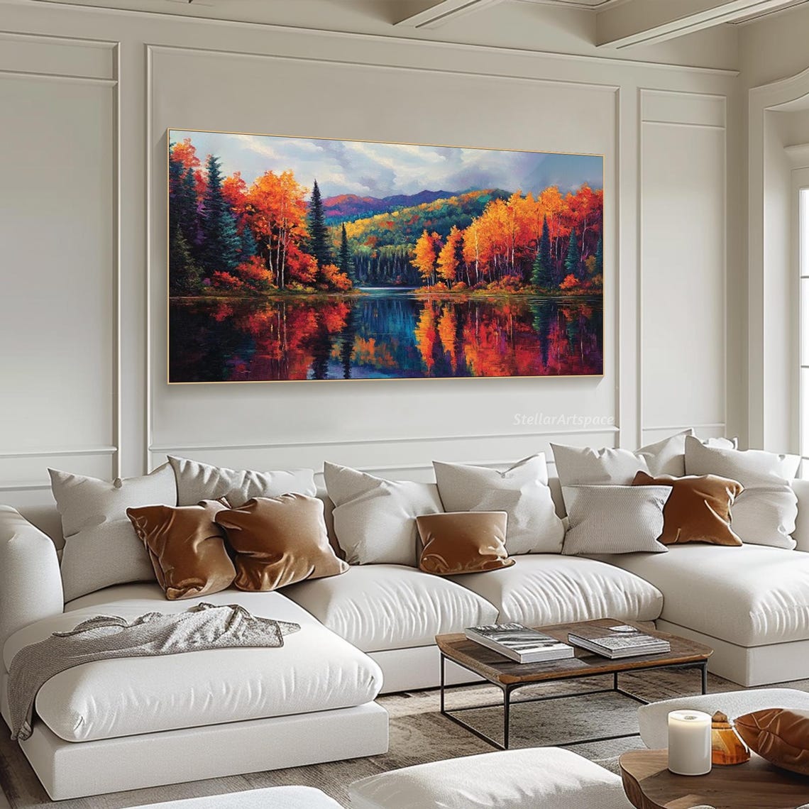 Autumn Forest Lake Mirror Reflection Fiery Orange Trees Art Poster - Image 5