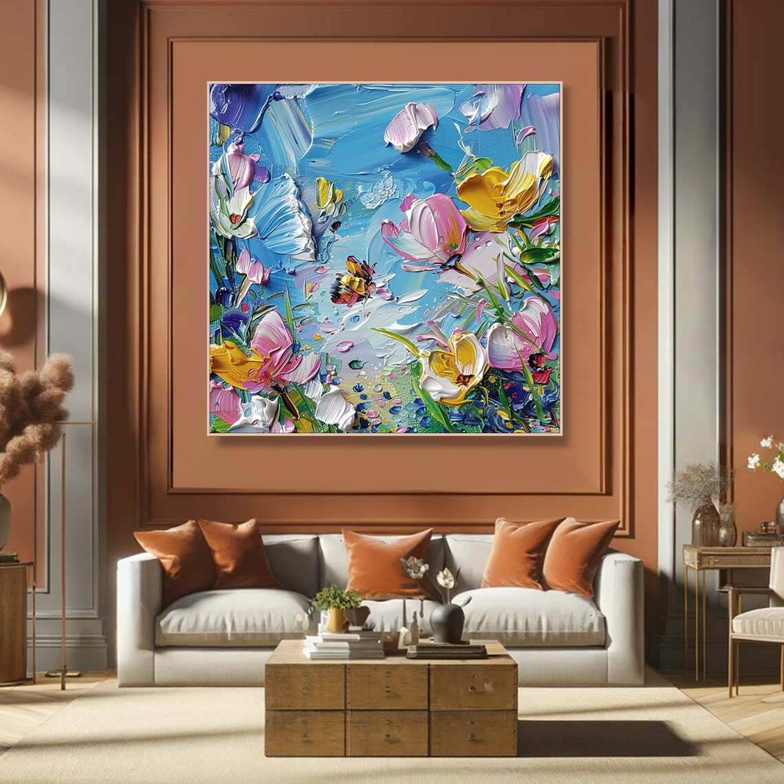 Colorful Blossom Butterfly Garden Impasto Oil Painting Floral Poster - Image 4