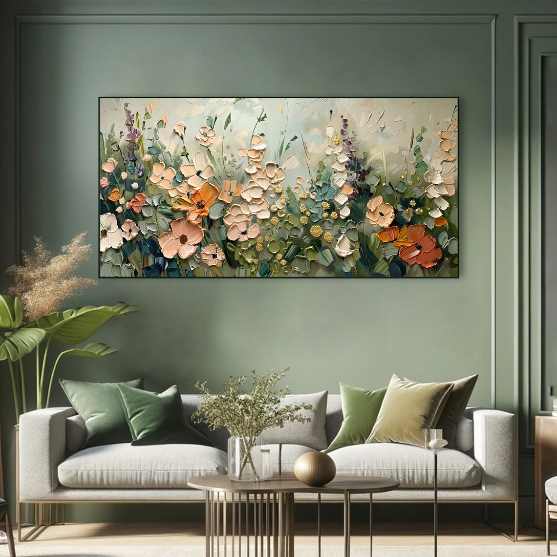Pastel Wildflower Meadow Soft Peach Sage Botanical Impasto Art Poster - Image 4