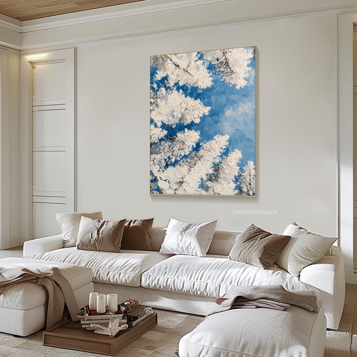 Snowy White Pine Branches Blue Sky Diptych Textured Winter Poster - Image 6