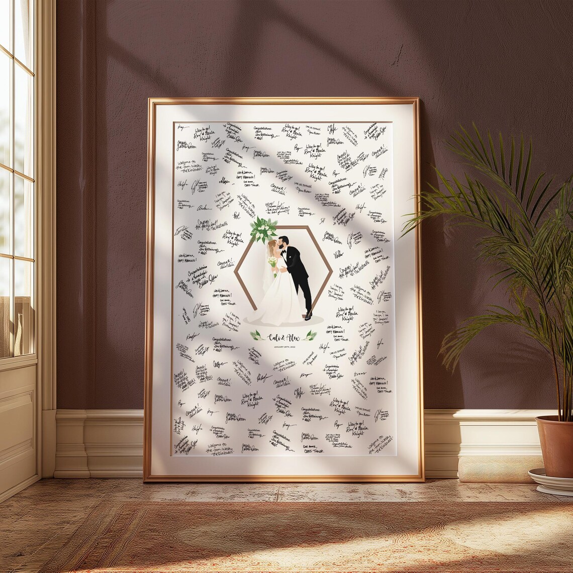 Modern Hexagon Wedding Guest Book Portrait For Signing Custom Poster