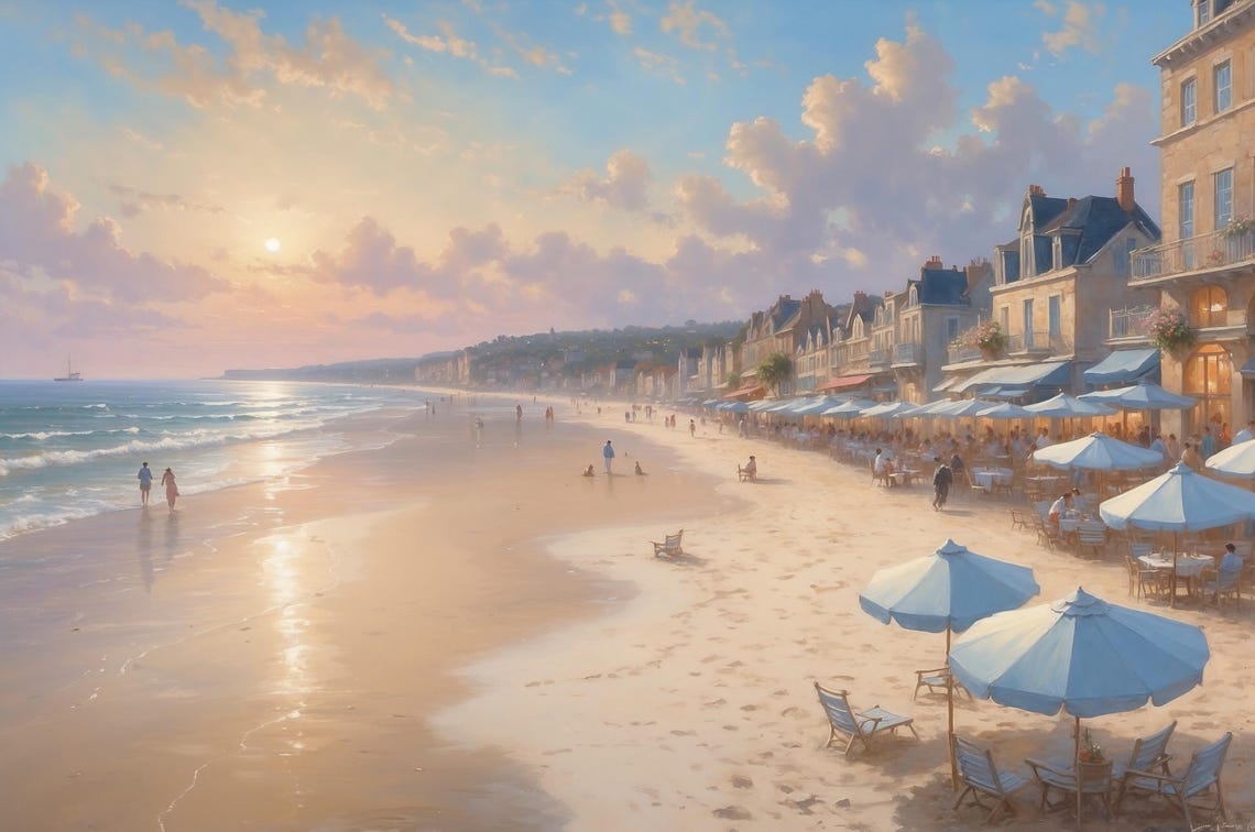 Blue Umbrellas Beach Promenade Sunset Seaside Coastal Art Poster - Image 2