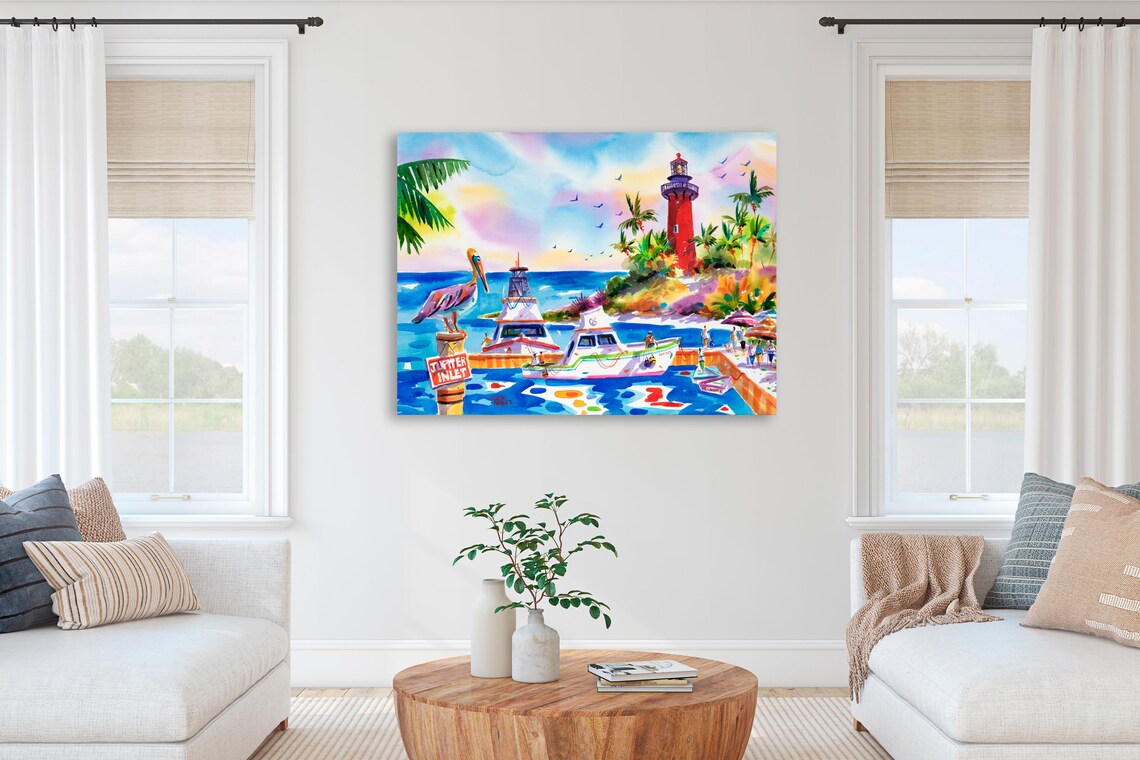 Florida Fishing Boat Watercolor Print, Jupiter Lighthouse - Image 2