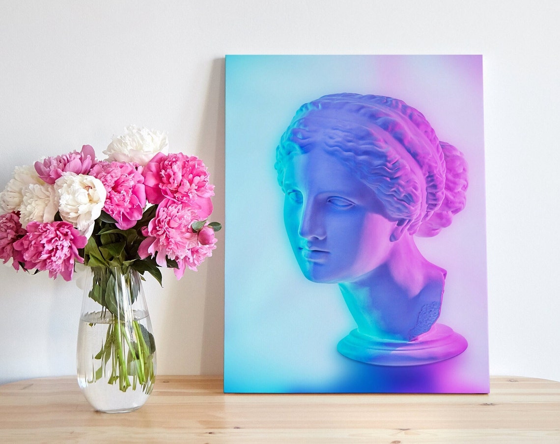 Neon Vaporwave Venus de Milo Statue Bust Pink Purple Glow Art Poster