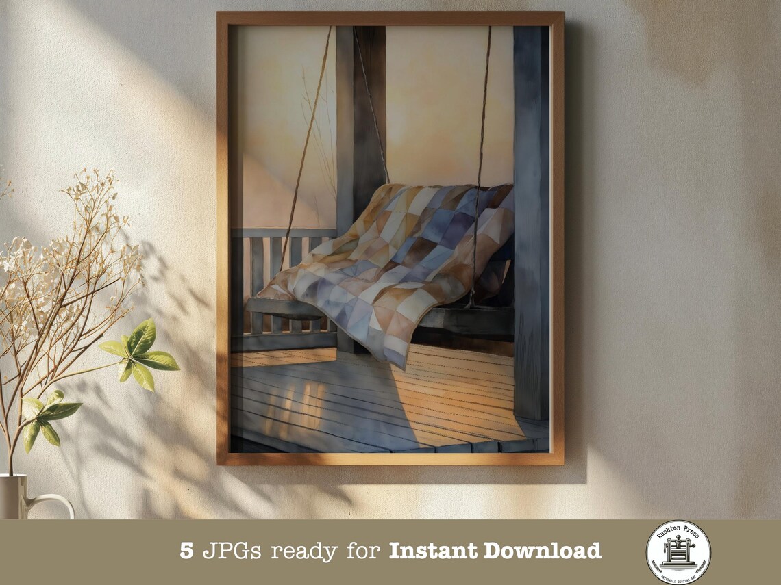 Rustic Porch Swing With Quilt Golden Sunset Cozy Porch Poster