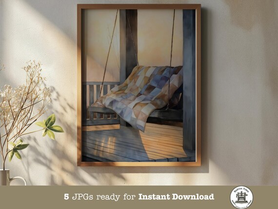 Rustic Porch Swing With Quilt Golden Sunset Cozy Porch Poster