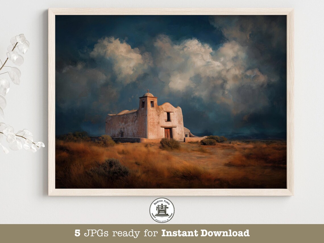 Santa Fe Mission Church Art Print, Moody Southwest