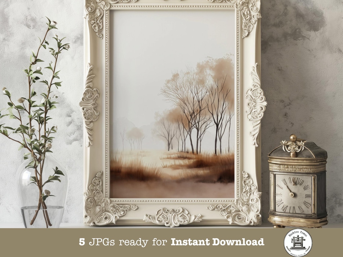 Misty Autumn Trees Golden Path Hazy Fall Woodland Scene Poster