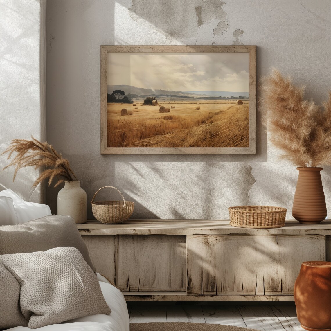Golden Wheat Field Harvest Landscape Summer Sunset Farmland Poster