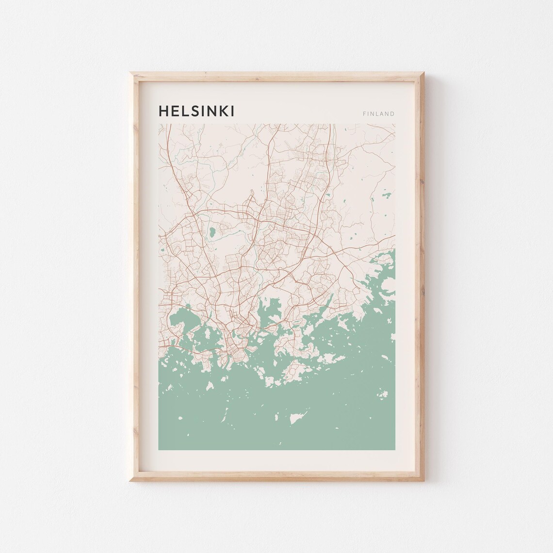 Helsinki Finland Minimalist Copper Line Art Street Map Poster