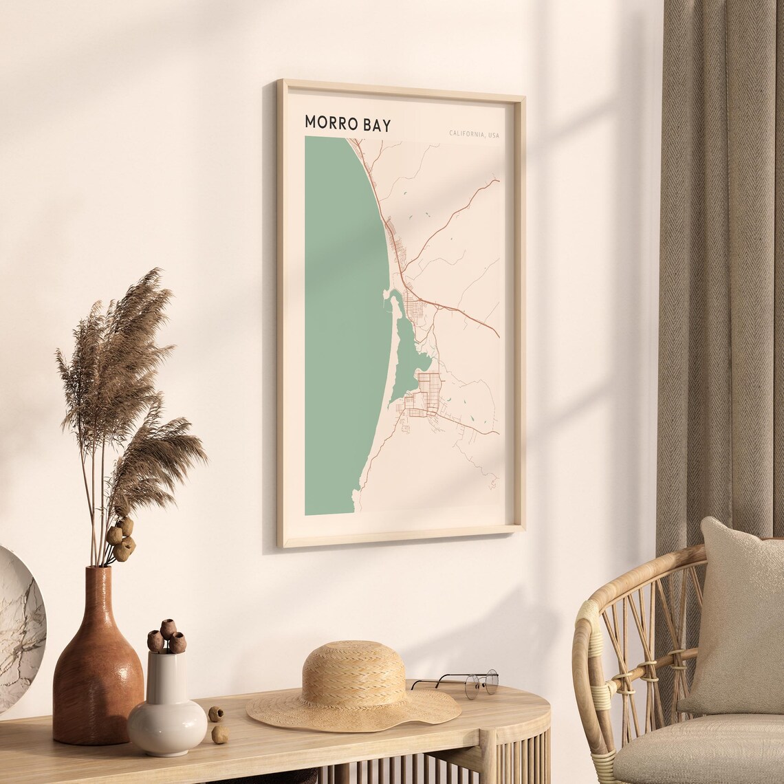 Morro Bay California Minimalist Street Map Poster in Blush and Sage - Image 3