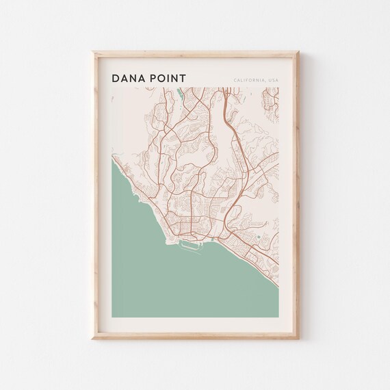 Dana Point California Minimalist Street Map Poster in Blush and Sage