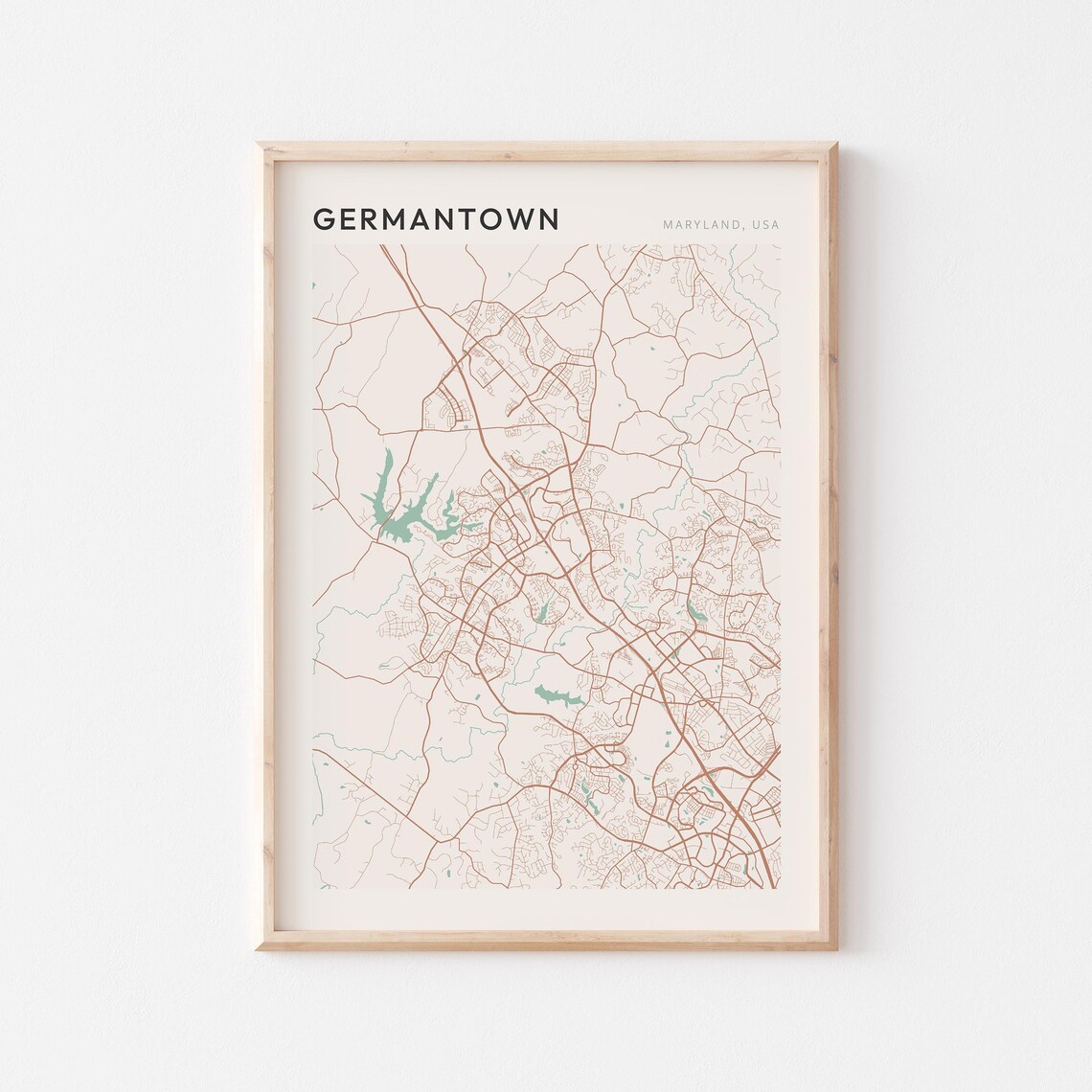 Germantown Maryland Elegant Sage Green Minimalist City Map Poster
