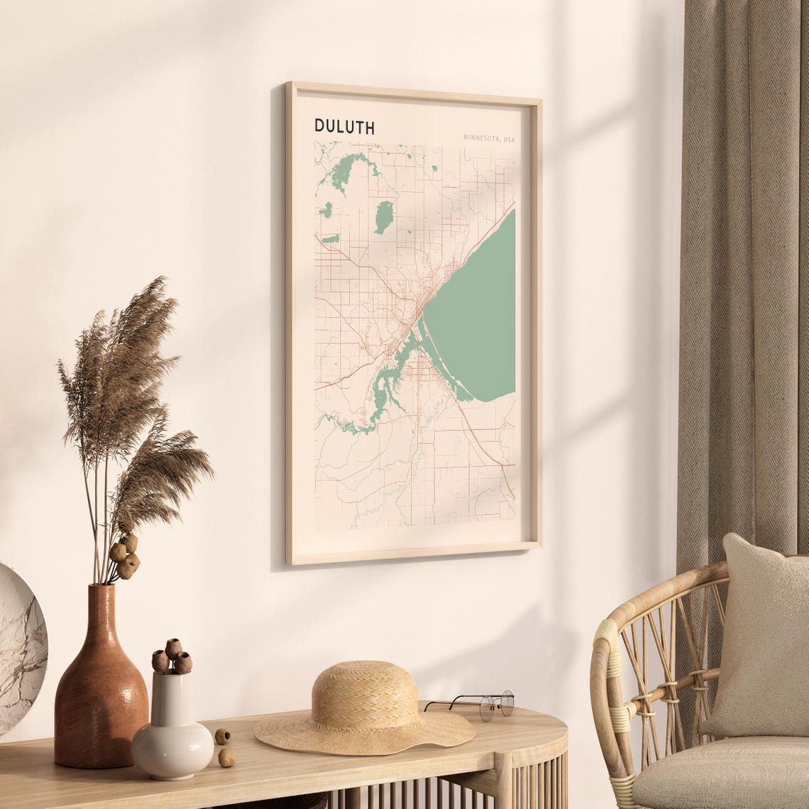 Duluth Minnesota Street Map Poster in Warm Brown Sage and Cream Tones - Image 3