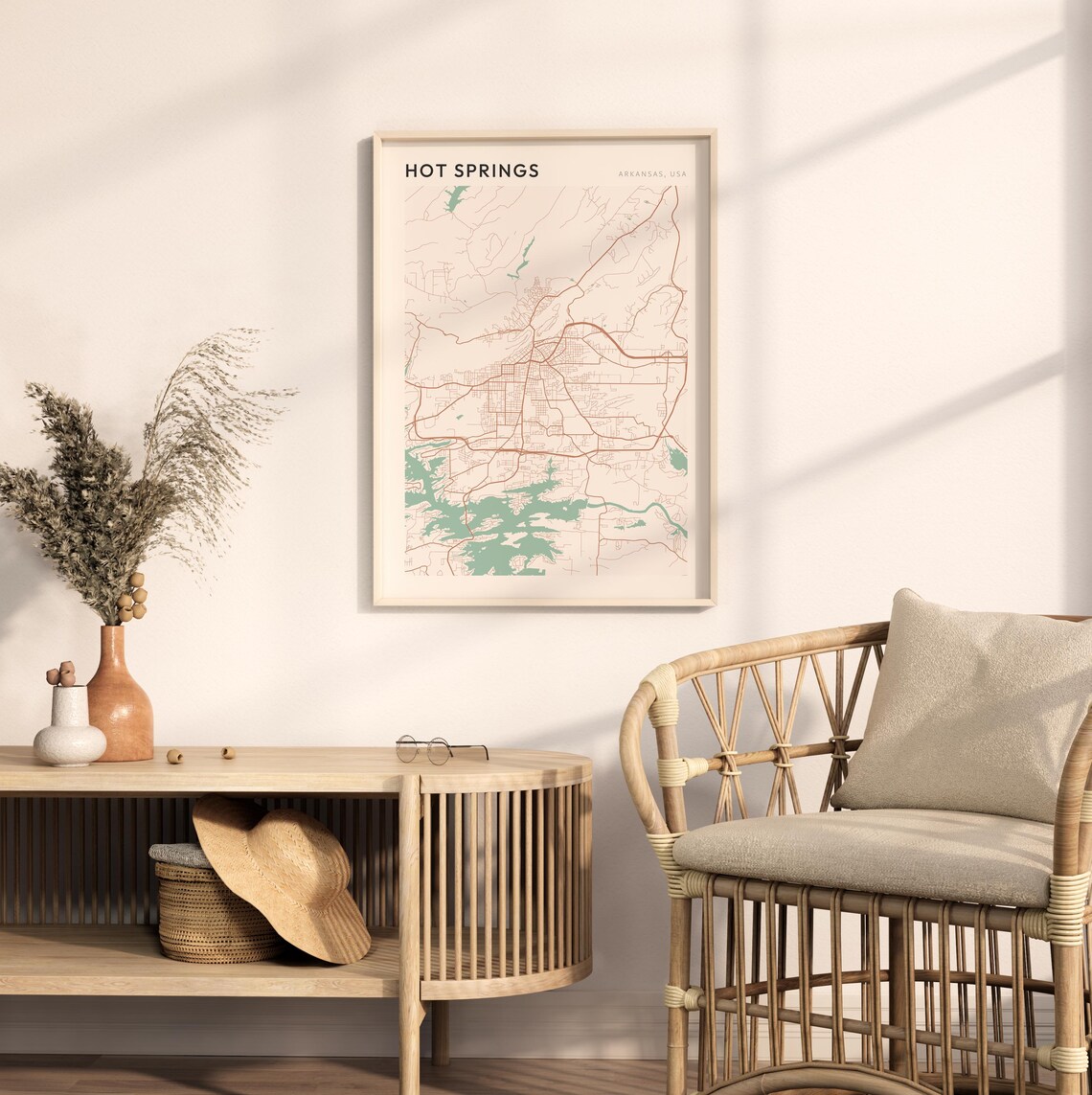 Hot Springs Arkansas Modern Minimalist Copper Street Map Decor Poster - Image 2