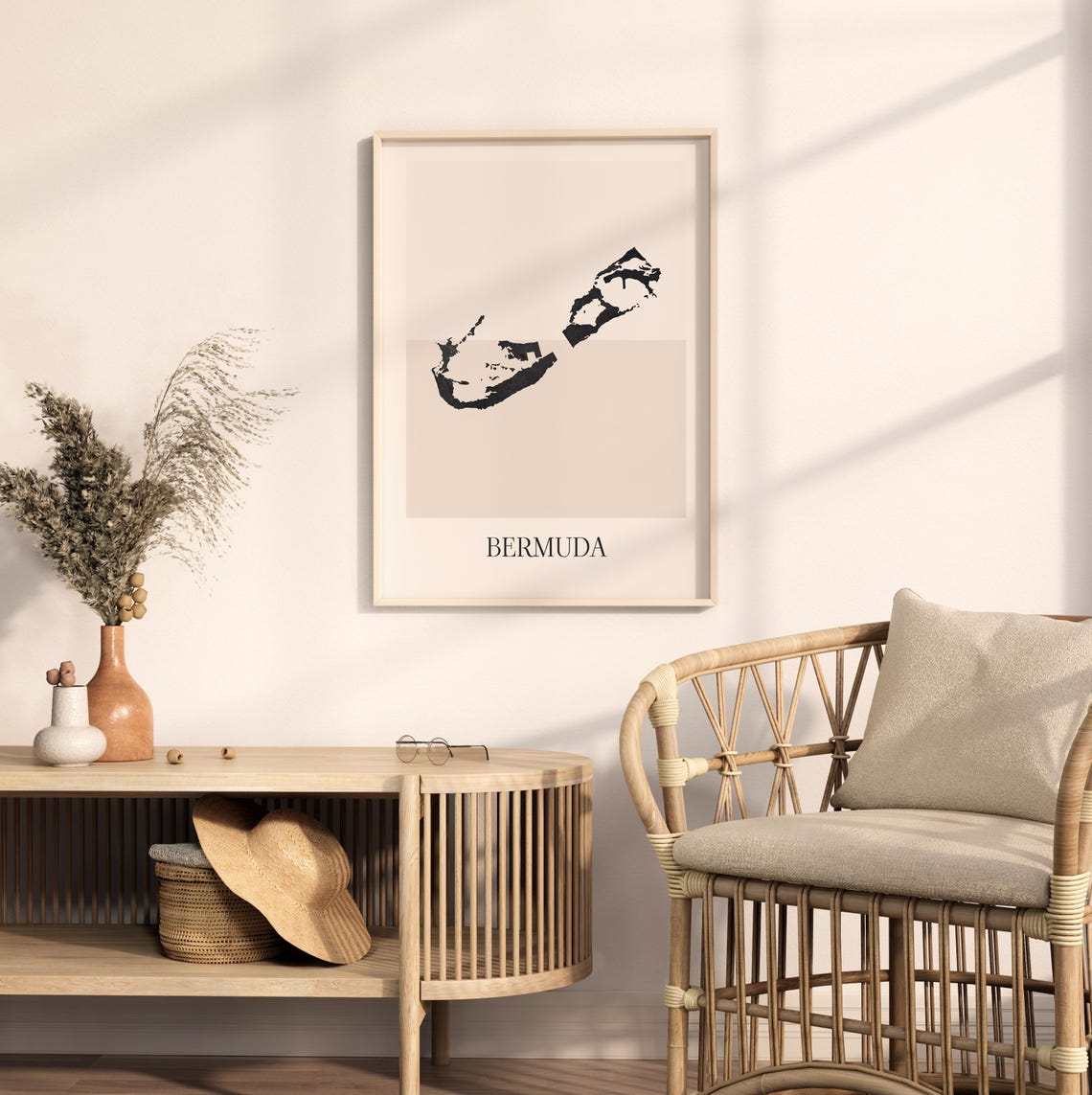 Bermuda Boho Minimalist Black Country Silhouette Map Art Poster - Image 2