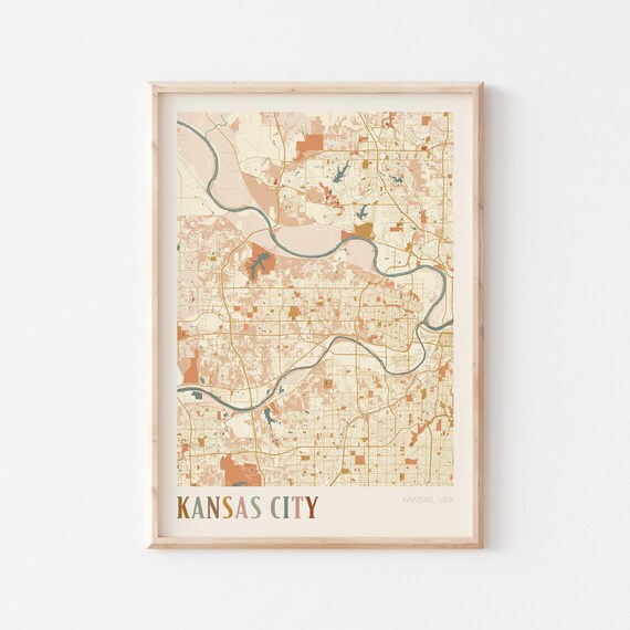 Kansas City Kansas City Map Poster Earth Tone Boho Minimalist Map Wall Decor Gift