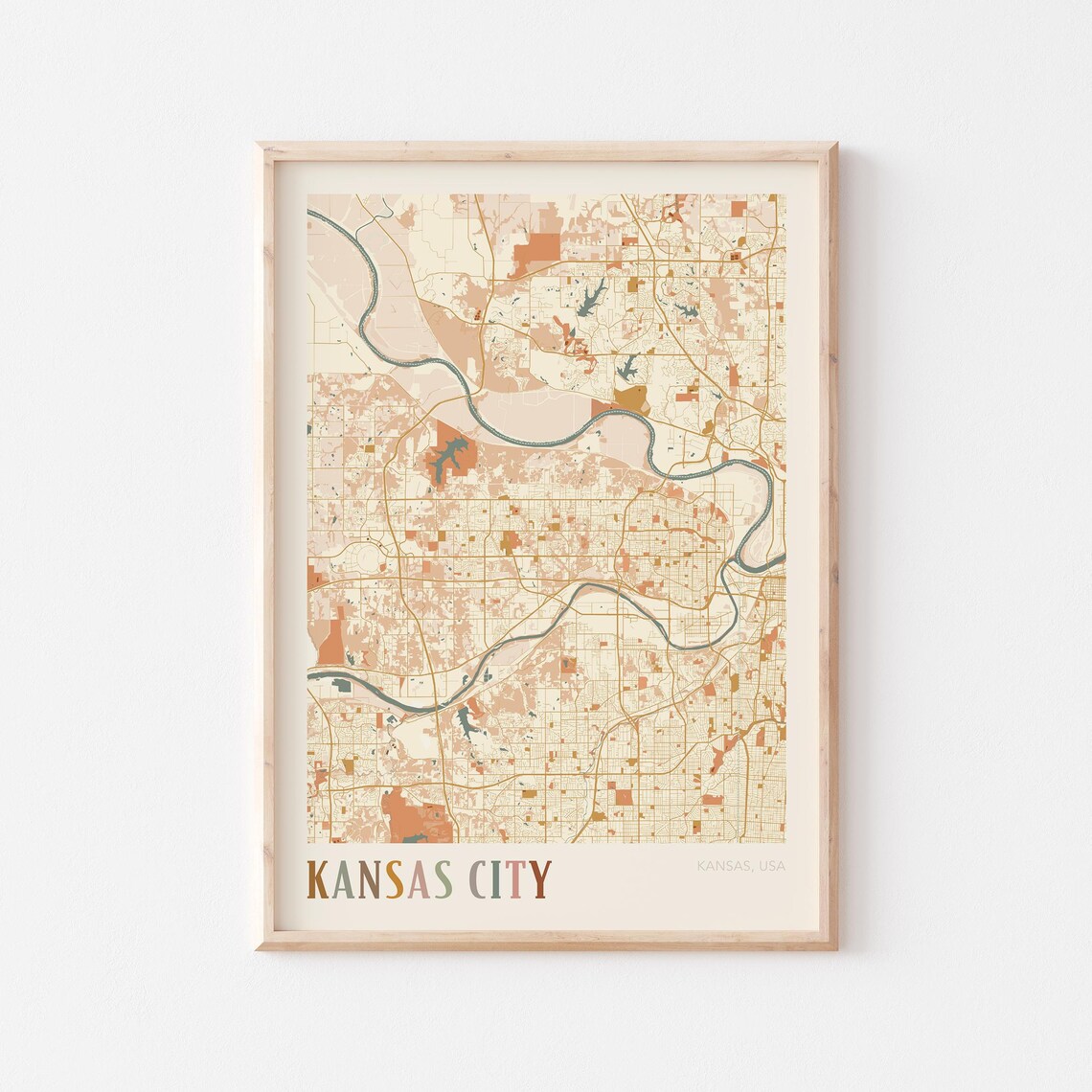 Kansas City Kansas City Map Poster Earth Tone Boho Minimalist Map Wall Decor Gift