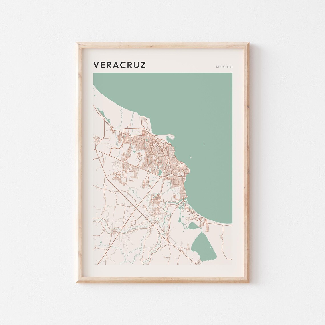 Veracruz Mexico City Street Map Poster in Beige Minimalist Modern Style