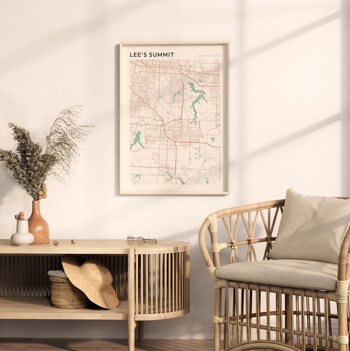 Lee's Summit Missouri Street Map Poster in Warm Brown Sage and Cream Tones - Image 2