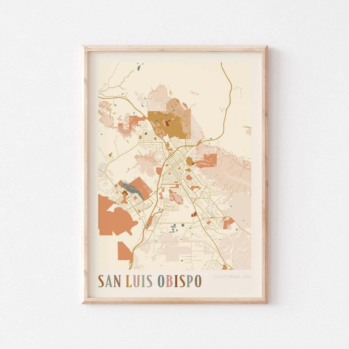 San Luis Obispo Boho Travel Poster, California Map